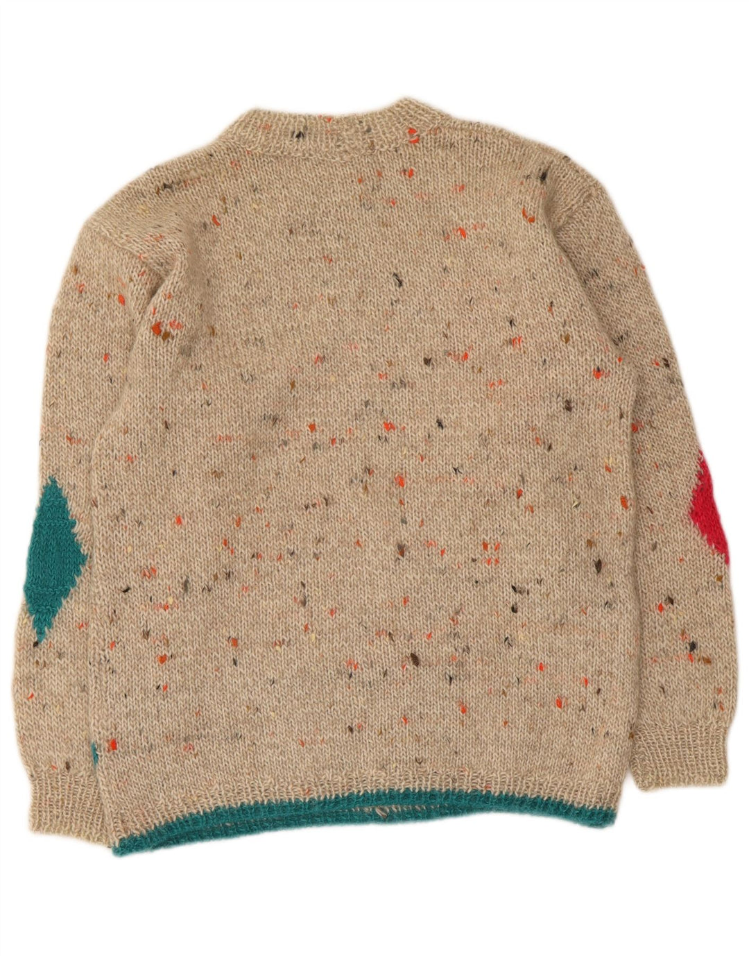 Sweter damski w stylu vintage z golfem UK 14 Średni beż Argyle/Diament