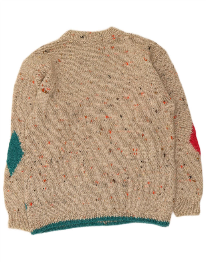 Sweter damski w stylu vintage z golfem UK 14 Średni beż Argyle/Diament