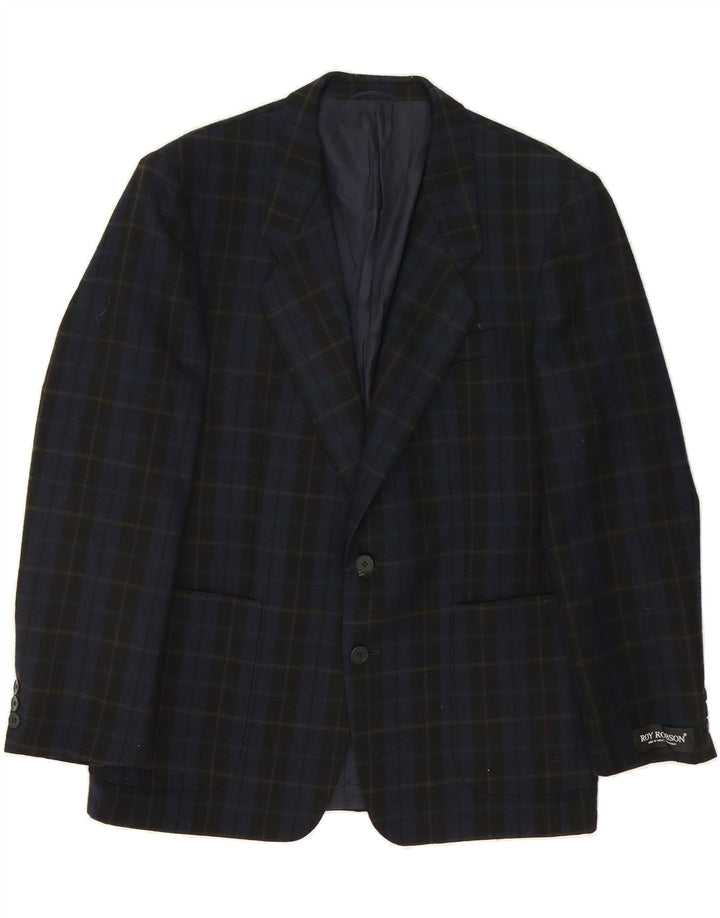 ROY ROBSON Mens 2 Button Blazer Jacket UK 38 Medium Navy Blue Check Wool Vintage Roy Robson and Second-Hand Roy Robson from Messina Hembry 