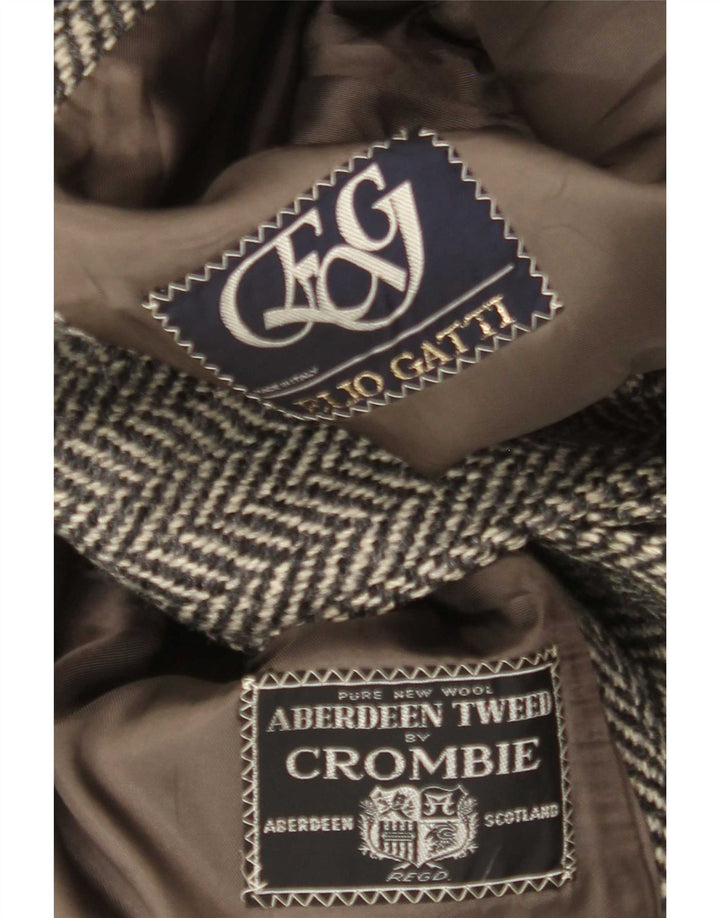 Crombie Aberdeen Męski płaszcz UK 42 XL Szary, nowa wełna w jodełkę