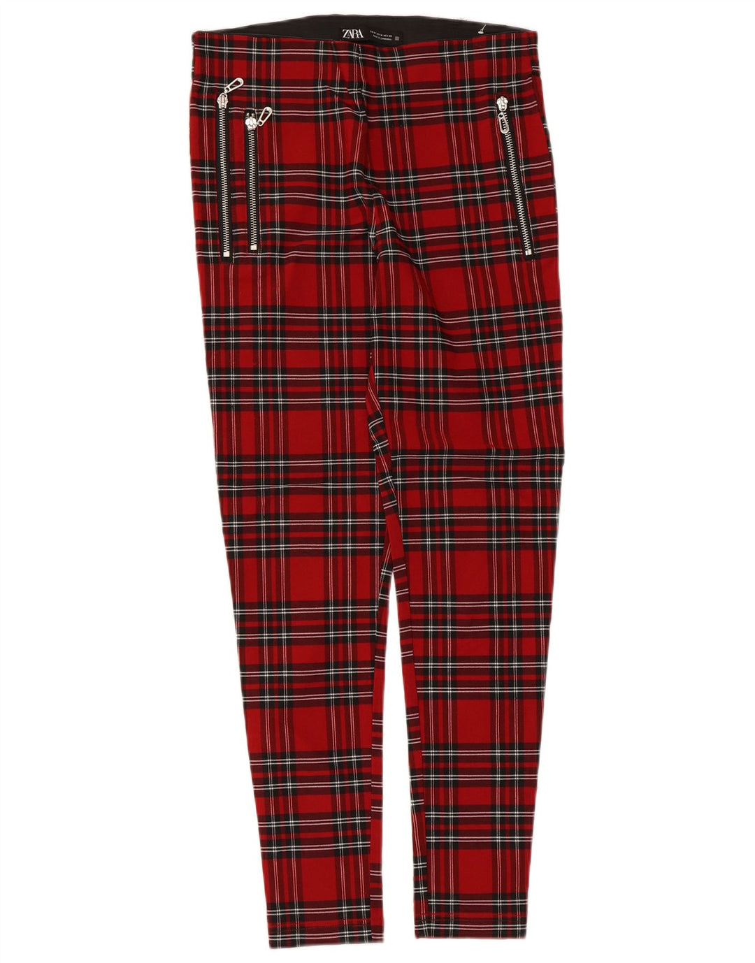 Spodnie damskie Zara Slim Casual, średnie W28 L26, wiskoza w czerwoną kratę