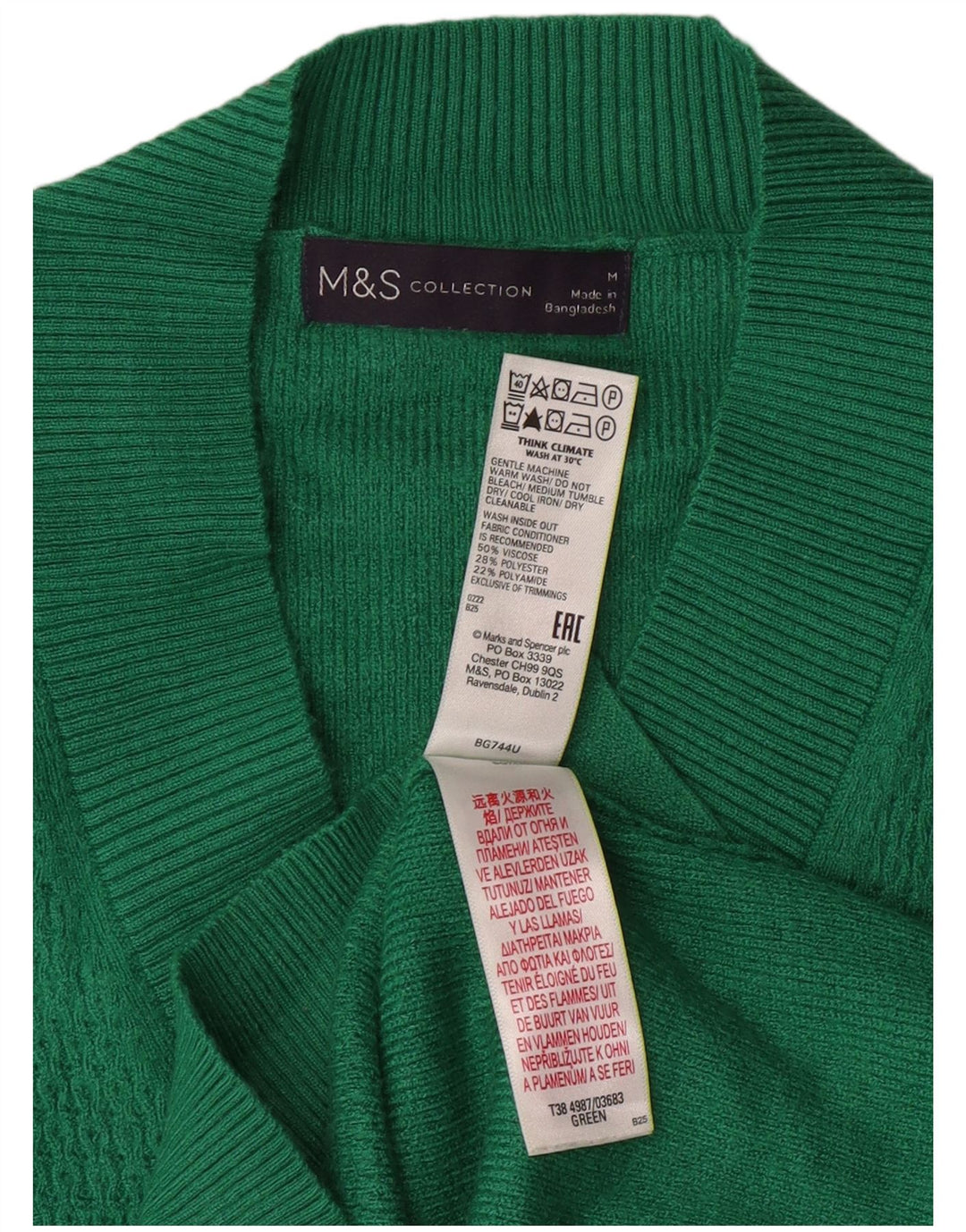 MARKS & SPENCER Damski sweter z długim rękawem i dekoltem w kształcie litery V, UK 14, średni zielony