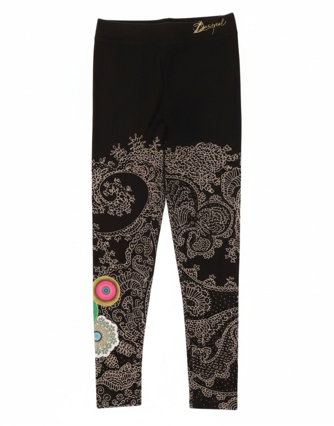 Damskie legginsy Desigual Graphic UK 12 Medium Black Paisley