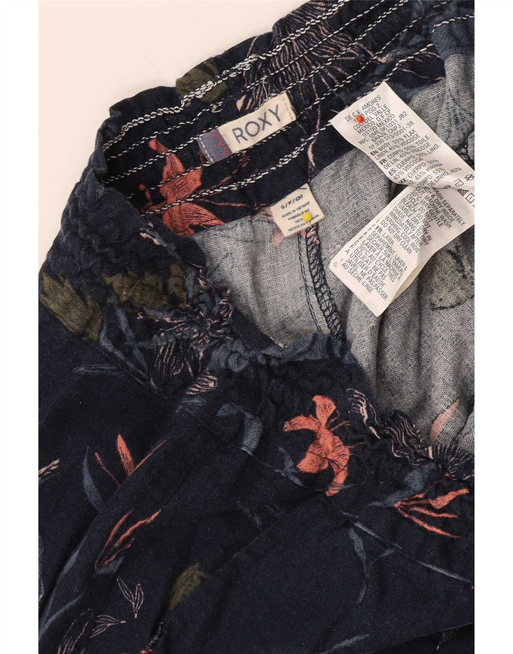 Damskie spodenki codzienne Roxy małe W27 granatowe w kwiaty, len