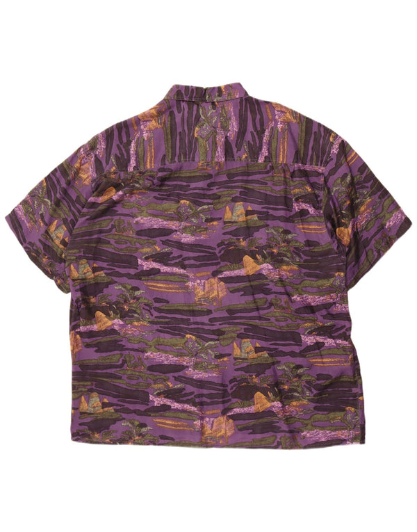 Nowa szybka męska koszula z krótkim rękawem i abstrakcyjnym wzorem, rozmiar 43/44 XL, fioletowy jedwab