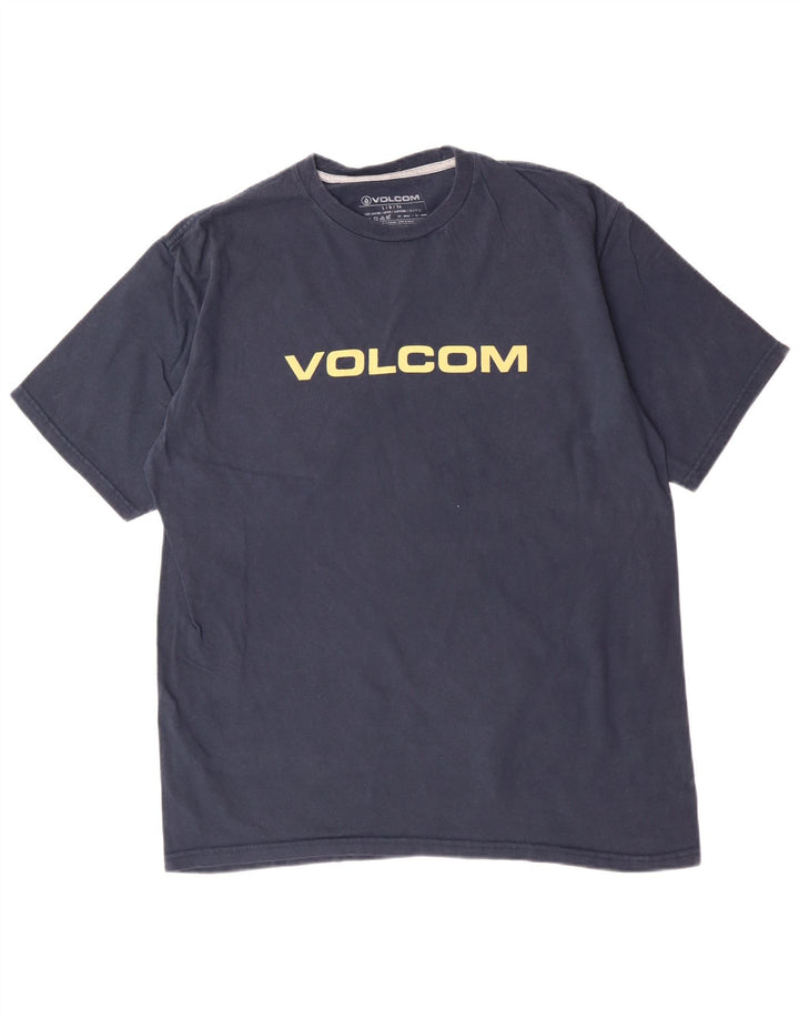 Męski T-shirt z grafiką VOLCOM, duży, granatowy, bawełniany
