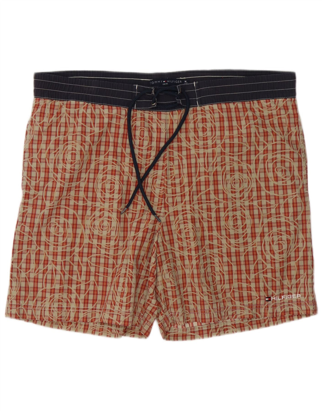 Męskie spodenki kąpielowe Tommy Hilfiger w średnią czerwoną kratkę, bawełniane