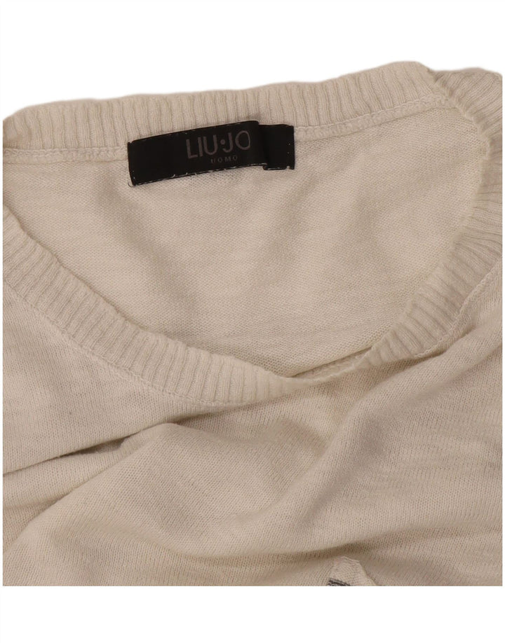 Męski sweter z okrągłym dekoltem Liu Jo, duży, biały