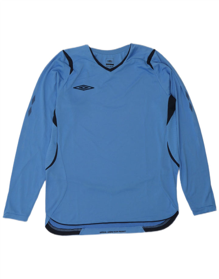 Męski top Umbro z długim rękawem, mały, niebieski, poliester z blokami kolorów