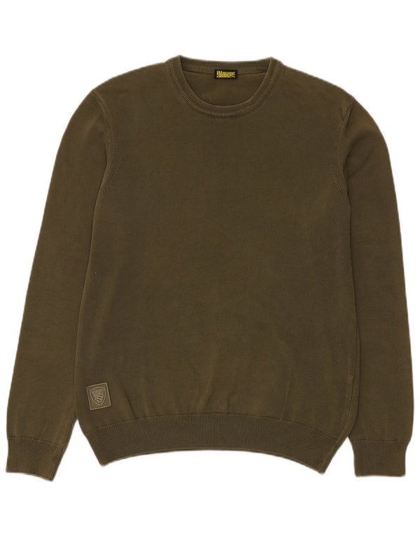 Męski sweter z okrągłym dekoltem Blauer, mały, zielony, bawełniany