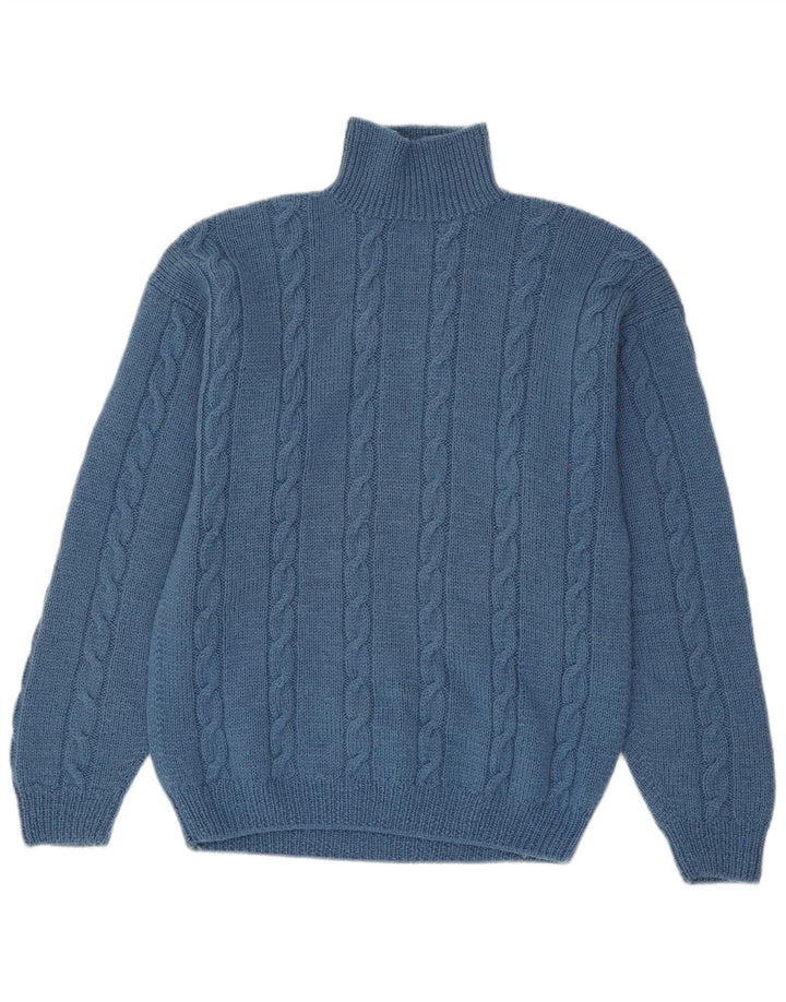 Vintage męski sweter z golfem, średni niebieski