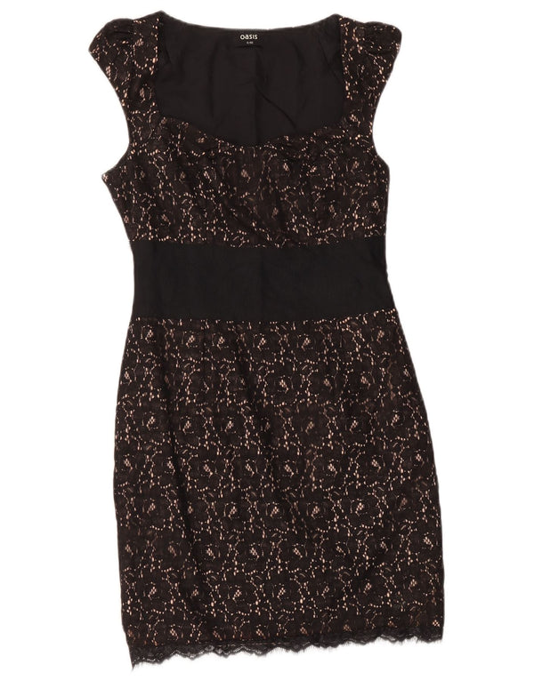 Damska koronkowa sukienka płaszczowa Oasis UK 6 XS z czarnego nylonu w kwiaty
