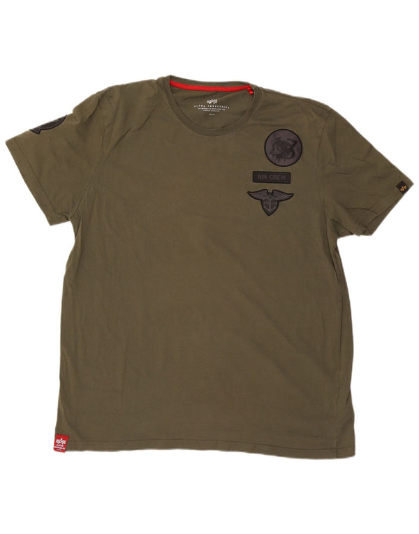 Męska koszulka z grafiką Alpha Industries, bawełniana, khaki, 3XL