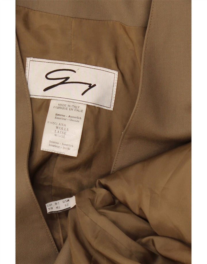 Damska marynarka Genny Longline zapinana na 3 guziki US 12, duża wełna khaki