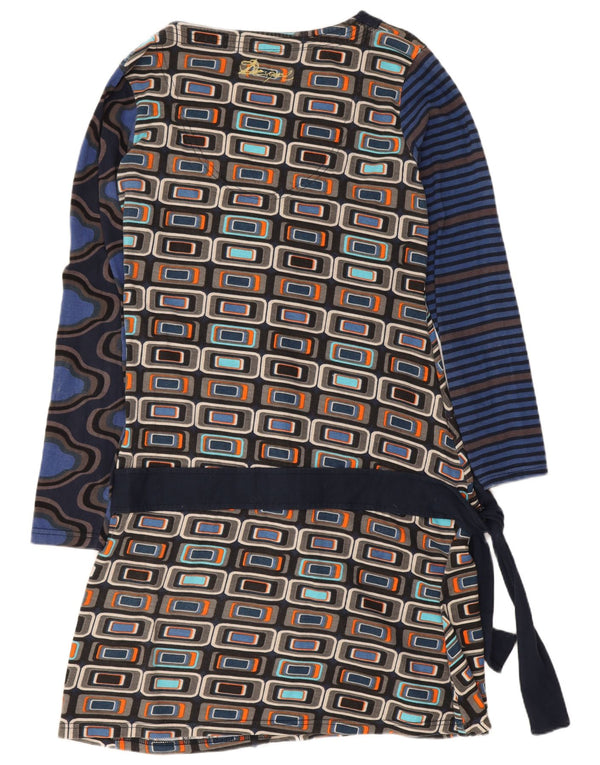 Desigual damska graficzna sukienka z obniżoną talią UK 14, duża, granatowa, geometryczna