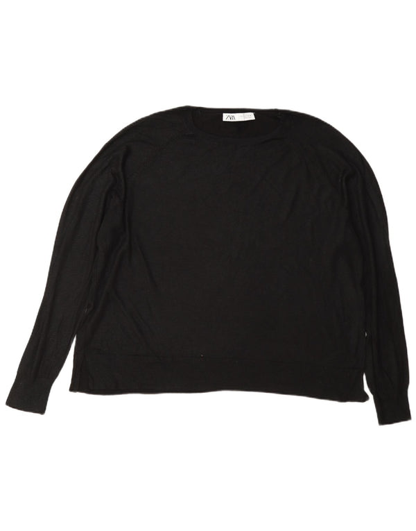 Sweter damski Zara o regularnym kroju z dekoltem w łódkę, UK 16, duży, czarny