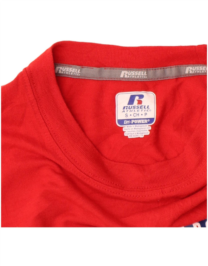 Męski T-shirt z grafiką RUSSELL ATHLETIC, mały, czerwony, poliestrowy