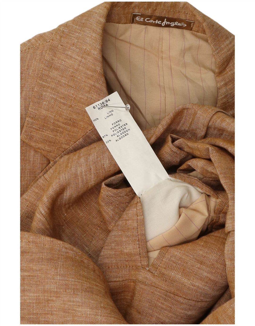 Męska marynarka zapinana na 3 guziki El Corte Ingles IT 50, duża, brązowa pościel
