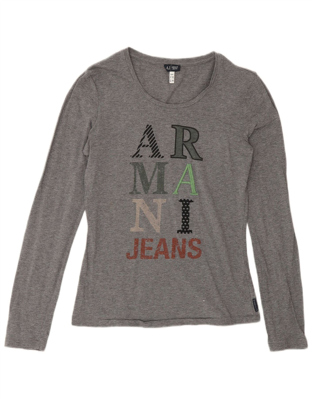Damski top z grafiką Armani Jeans z długim rękawem, UK 12, średnioszary, bawełniany