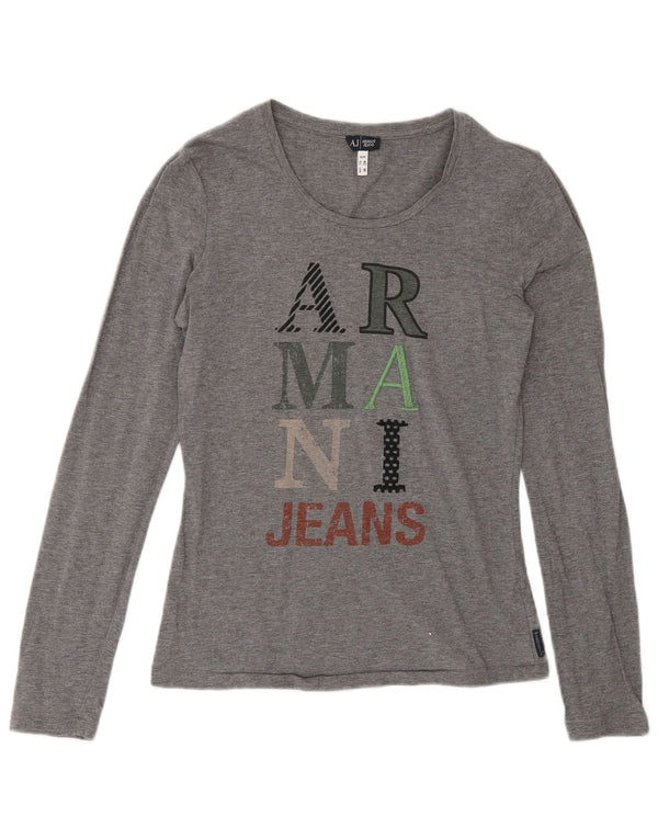 Damski top z grafiką Armani Jeans z długim rękawem, UK 12, średnioszary, bawełniany