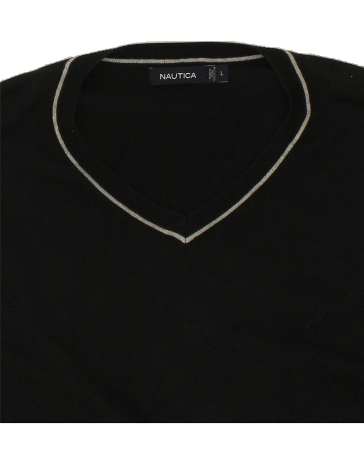 NAUTICA Mens V-Neck Jumper Sweater Large Black Cotton Vintage Nautica and Second-Hand Nautica from Messina Hembry 