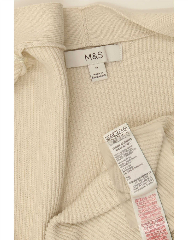 Marks & Spencer Damski sweter rozpinany UK 14, średni, złamanej bieli, bawełniany
