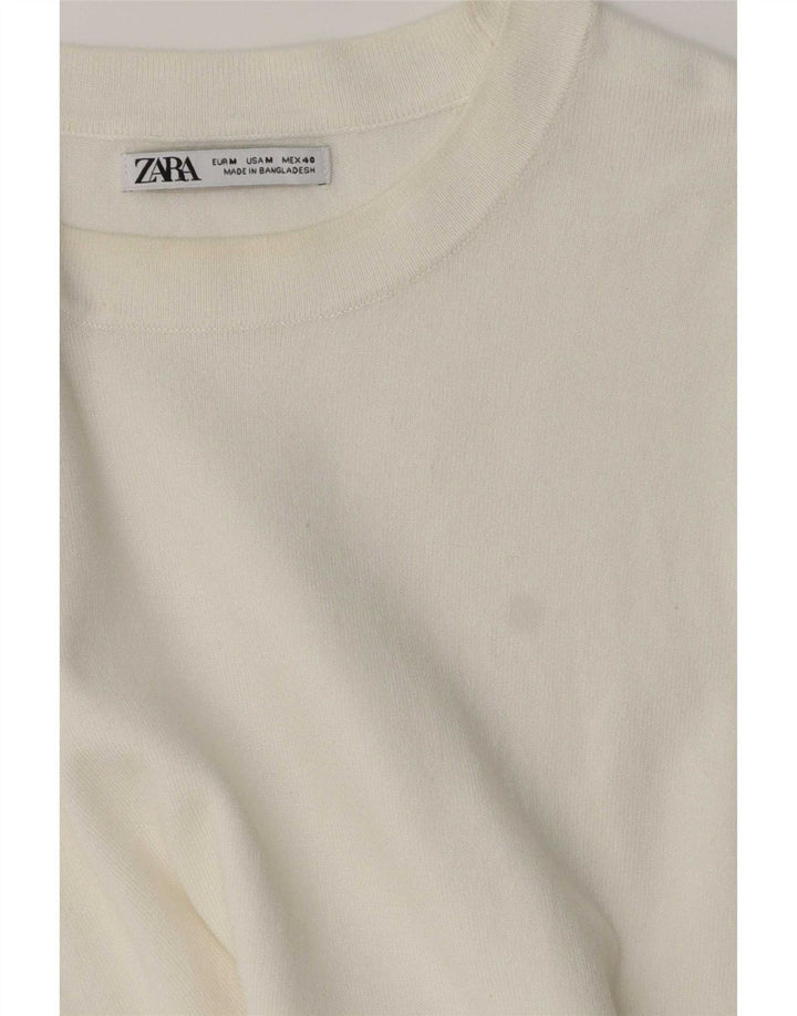 Męski sweter z okrągłym dekoltem Zara, średni biały
