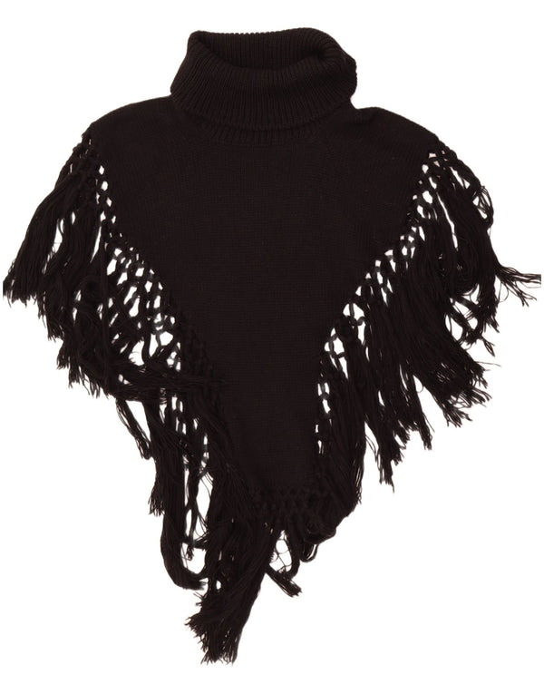 Vintage damski sweter poncho z wywijanym dekoltem, jeden rozmiar czarny