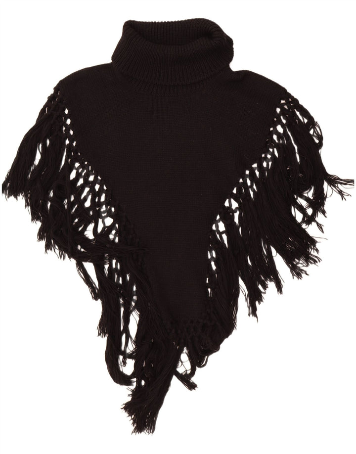 Vintage damski sweter poncho z wywijanym dekoltem, jeden rozmiar czarny
