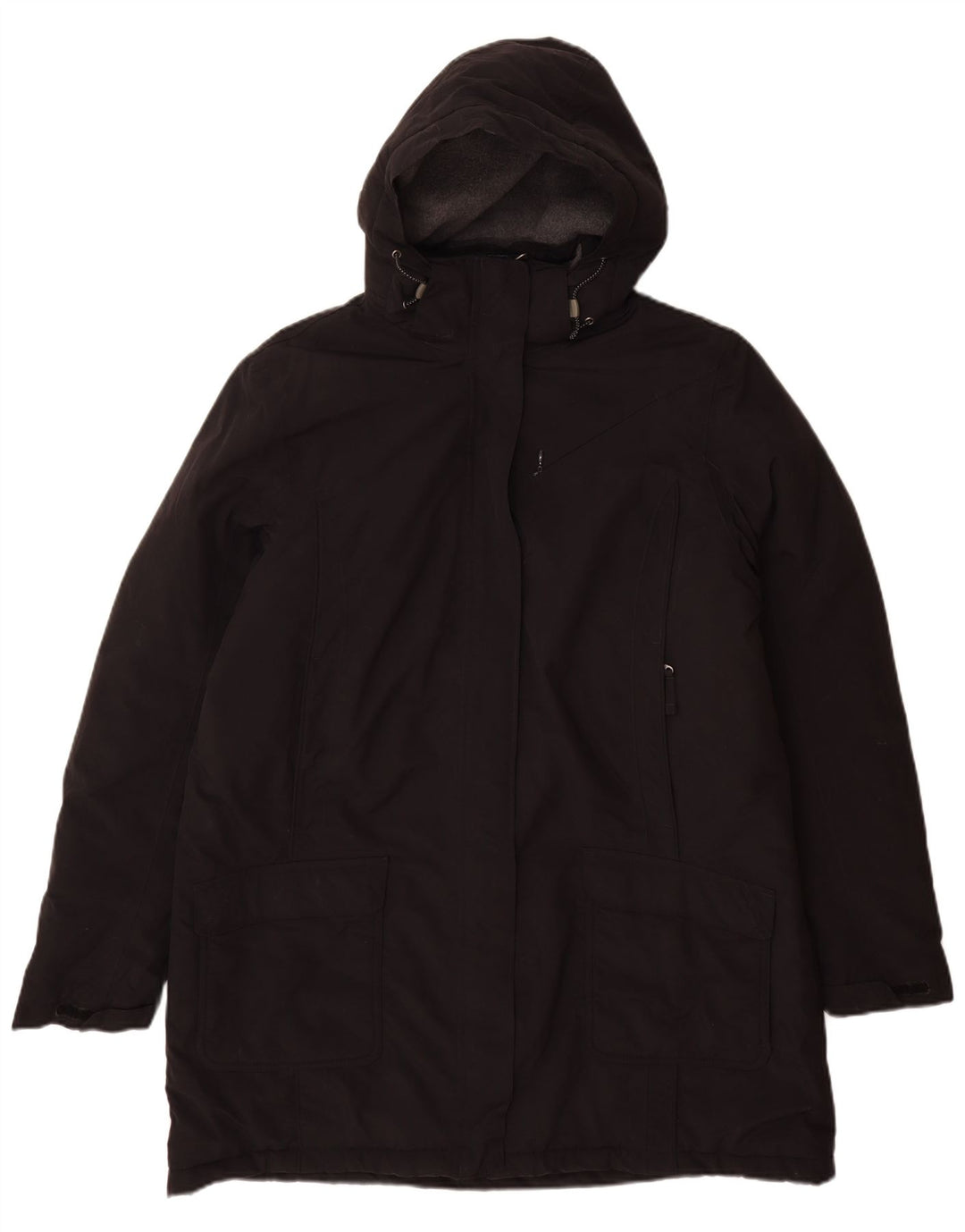 Damski płaszcz wiatrówka z kapturem Lands End UK 16, duży, czarny nylon