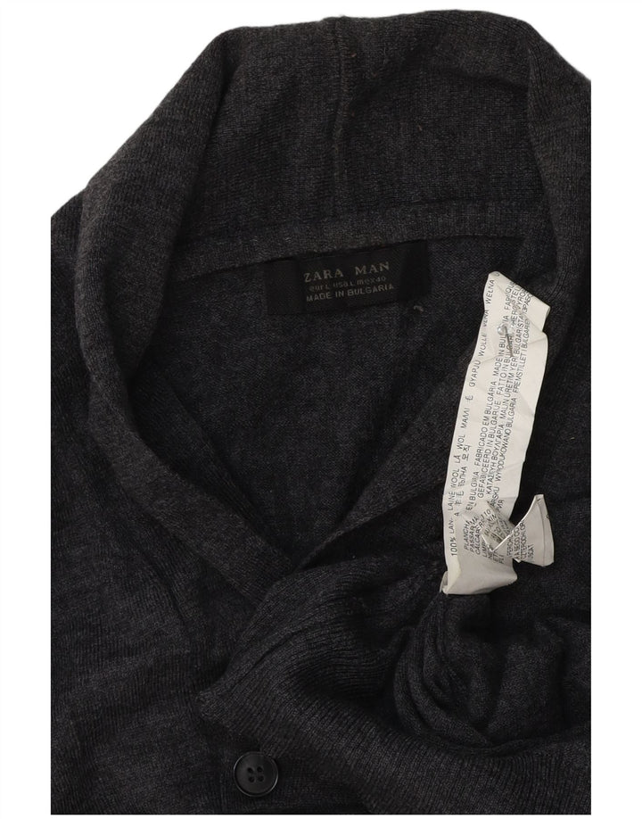 Męski sweter Zara z szalowym dekoltem, duży, szary, wełniany