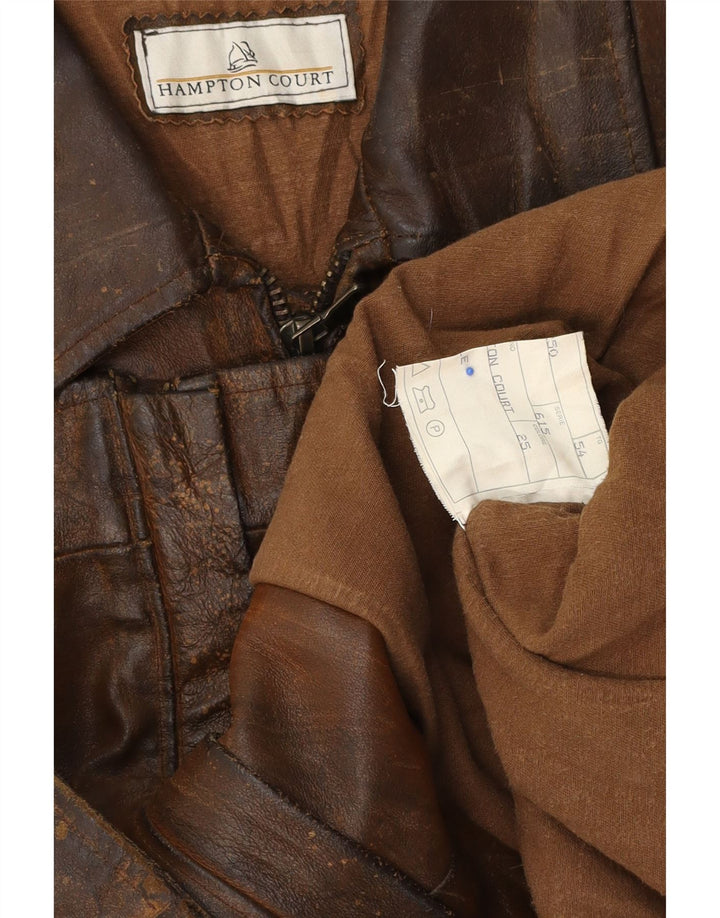 Vintage męska kurtka skórzana IT 54 2XL brązowa skóra