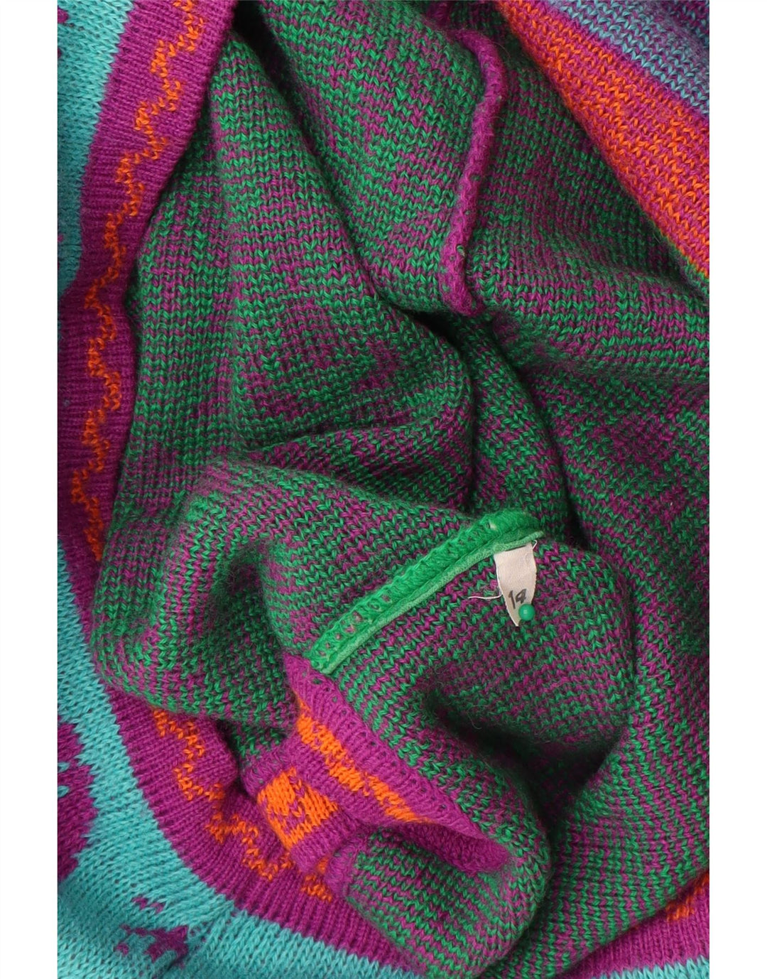 Sweter damski VINTAGE UK 14 Średniozielony, wełniany w kwiaty