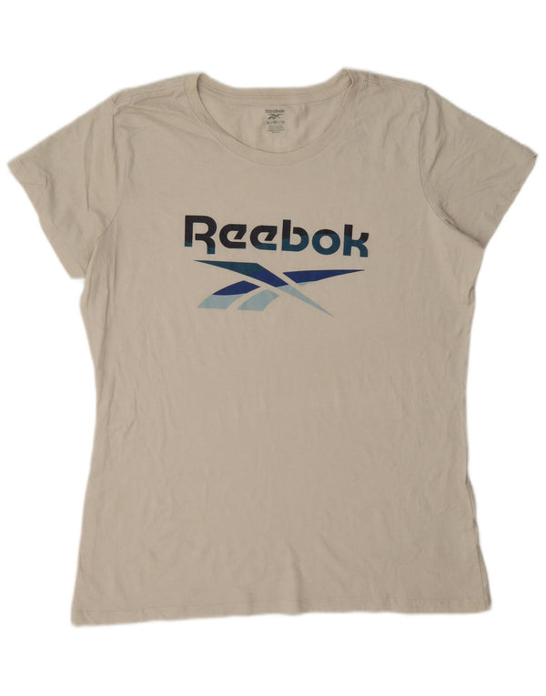 Damska koszulka z grafiką Reebok Top UK 18 XL, beżowa, bawełniana