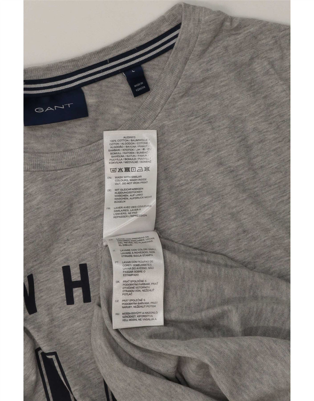 Męski T-shirt z grafiką Gant, duży, szary, bawełniany