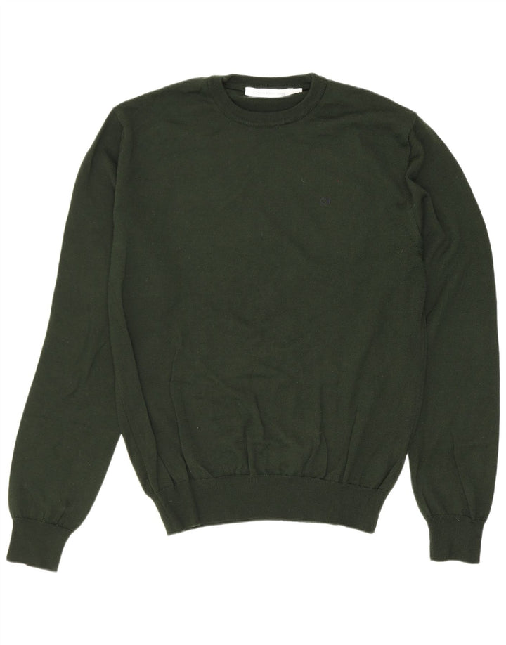 Męski sweter z okrągłym dekoltem Calvin Klein Jeans, duży, wełniany khaki
