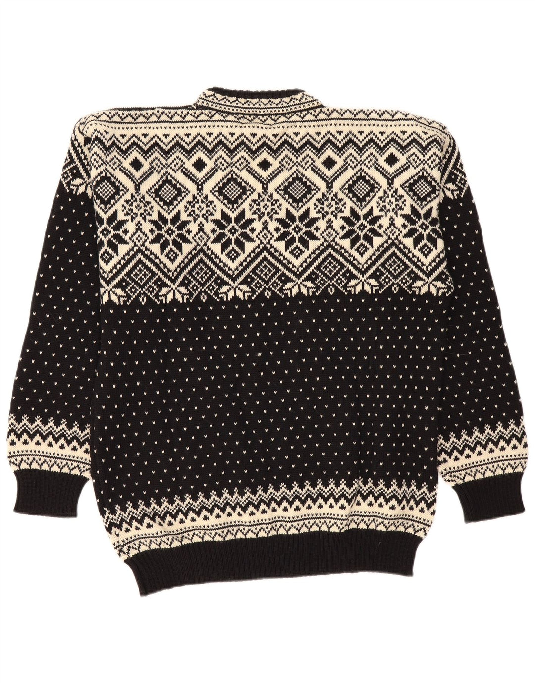 Vintage męski sweter z okrągłym dekoltem 2XL, czarny Fair Isle Virgin Wool