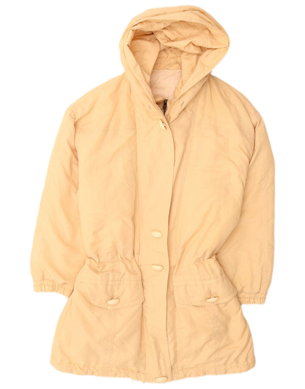 Damski płaszcz z kapturem i ociepleniem w stylu VINTAGE EU 38, średni beżowy poliester