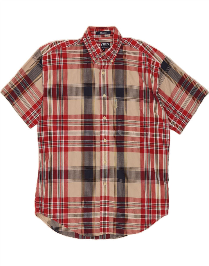 CHAPS Mens Short Sleeve Shirt Medium Red Check Cotton Vintage Chaps and Second-Hand Chaps from Messina Hembry 