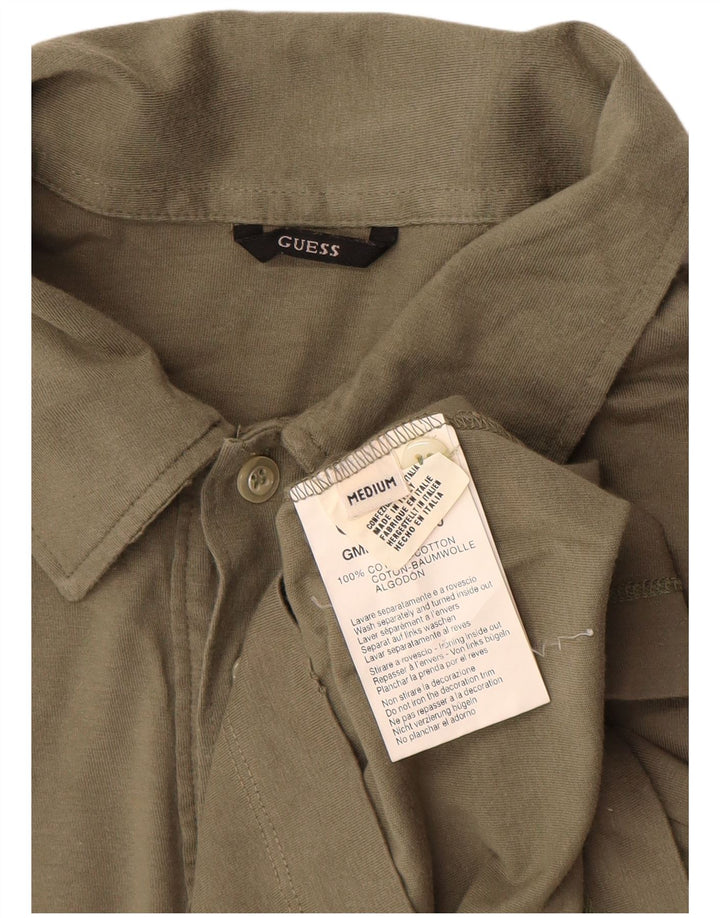 Męska koszulka polo Guess z długim rękawem i grafiką, średnia, bawełniana khaki