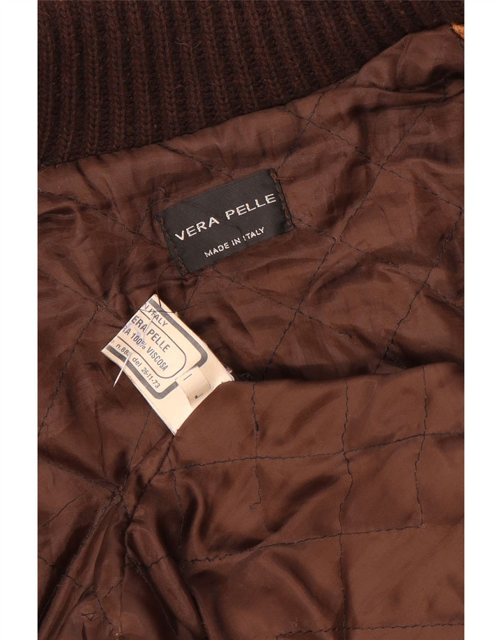 Vintage damska kurtka skórzana Bomber UK 14, duża brązowa skóra