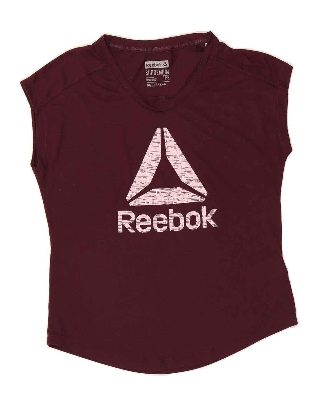REEBOK Womens Graphic T-Shirt Top UK 12/14 Medium Burgundy Polyester Vintage Reebok and Second-Hand Reebok from Messina Hembry 