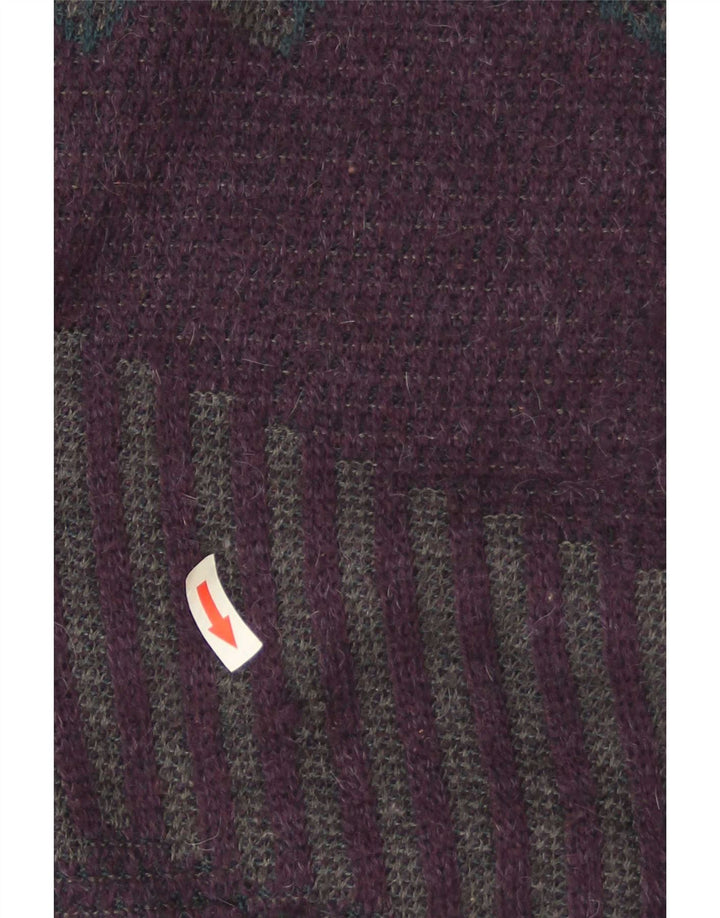 Męski sweter z okrągłym dekoltem w stylu vintage IT 50 Średni fioletowy geometryczny