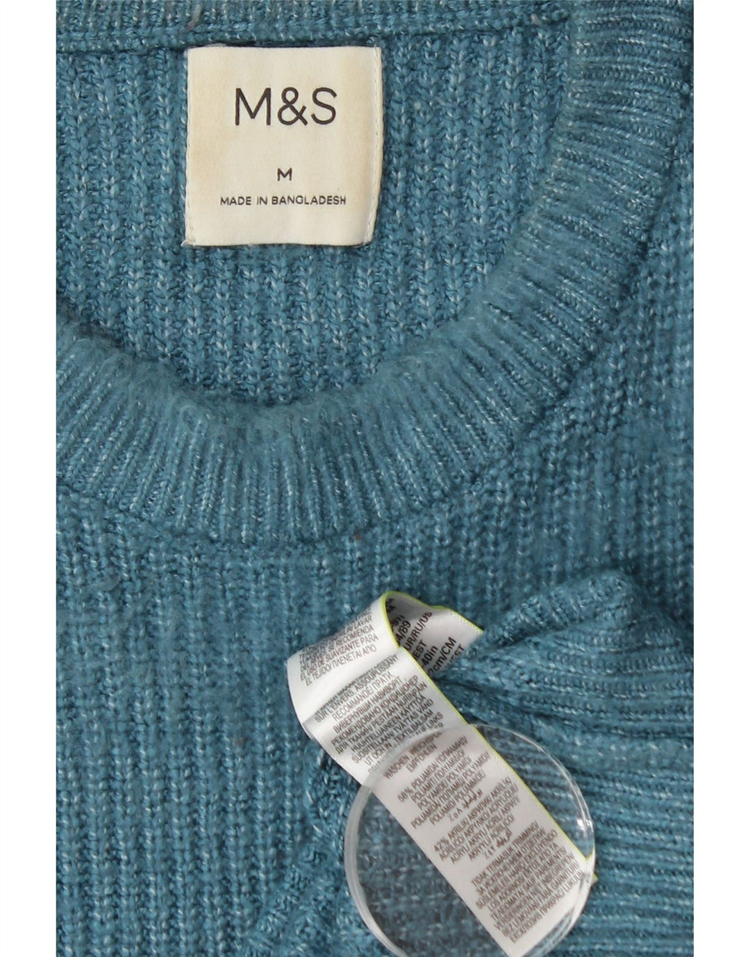 Marks & Spencer Męski sweter z okrągłym dekoltem, średni niebieski poliamid
