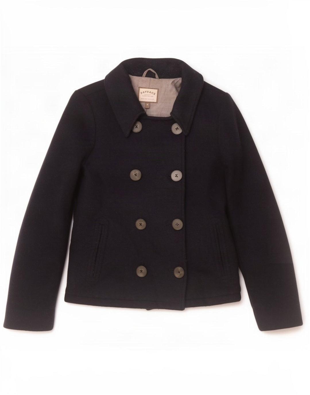 Płaszcz damski Fat Face Pea Coat UK 10 Small, granatowy, wełniany