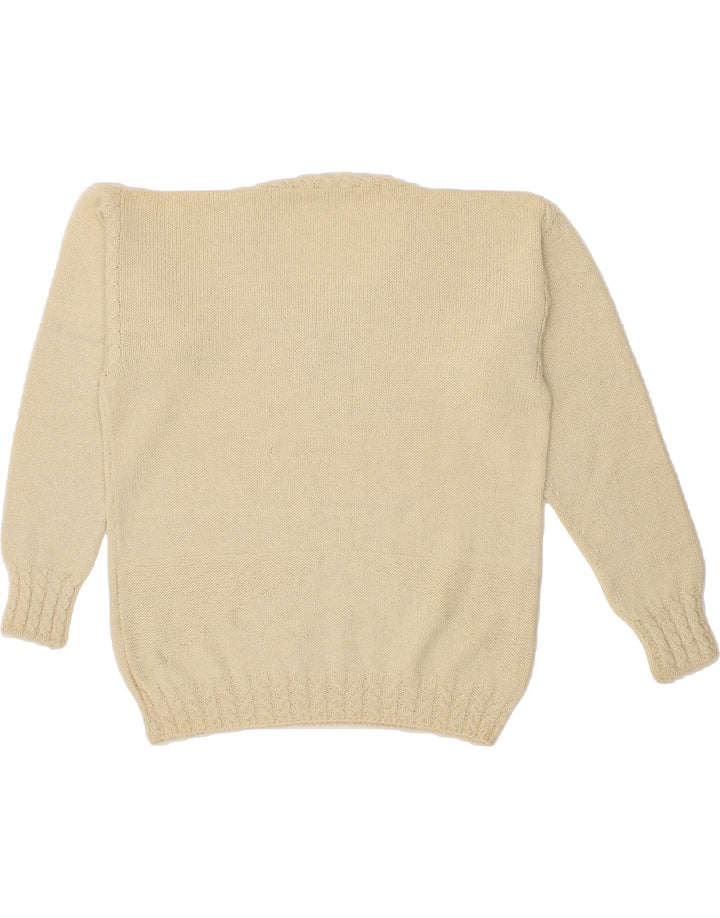 VINTAGE Womens V-Neck Jumper Sweater UK 12 Medium Beige Vintage Vintage and Second-Hand Vintage from Messina Hembry 