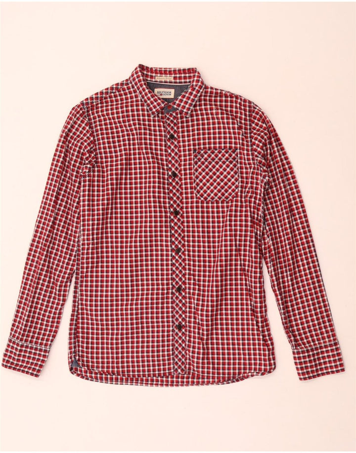 Koszula męska Tommy Hilfiger, mała, czerwona, bawełniana w kratkę