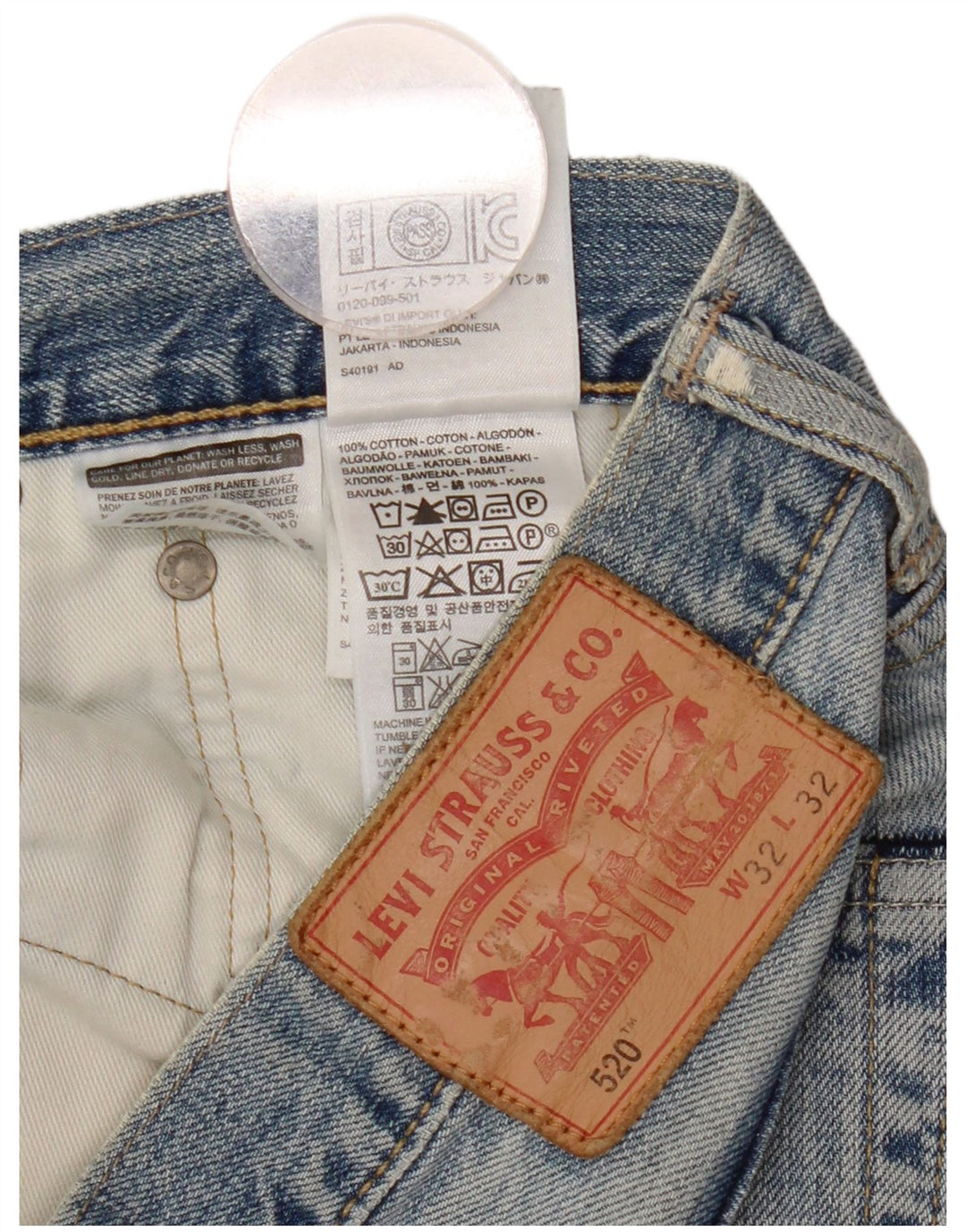 Męskie jeansy Levi's 520 Tapered W32 L32 Niebieskie bawełniane