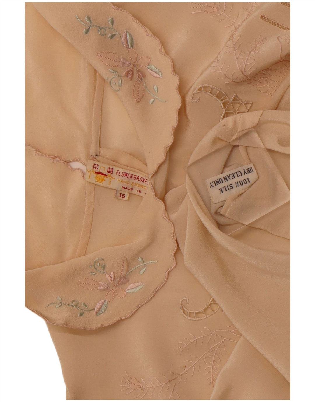 Damska bluzka koszulowa z długim rękawem VINTAGE EU 36 Mała beżowa z kwiatowym jedwabiem