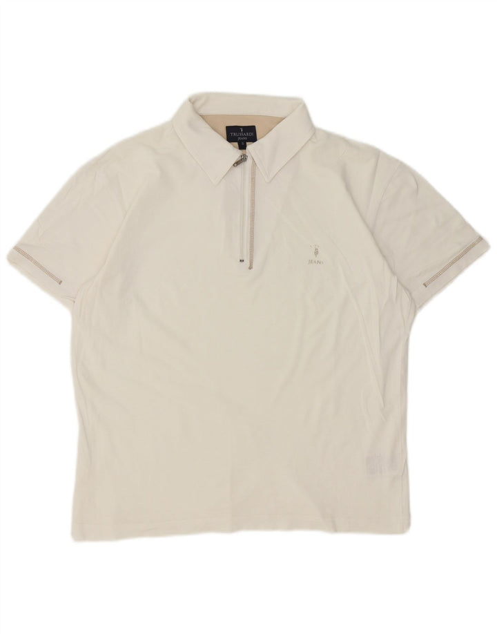 Męska koszulka polo Trussardi Jeans, mała, biała, bawełniana